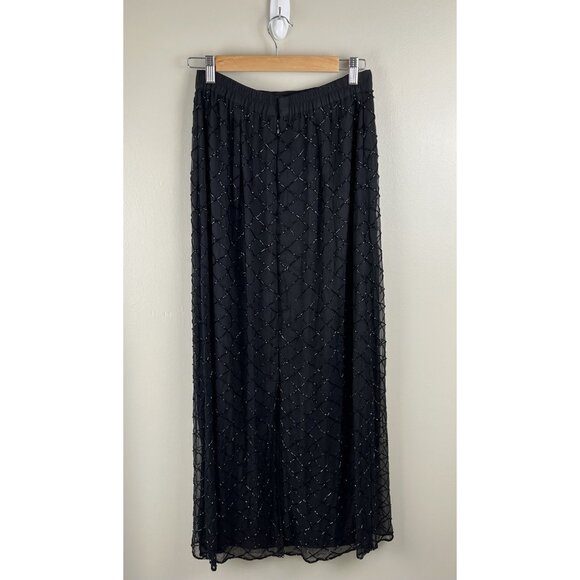 CACHE Vtg 90’s Silk‎ Fully Beaded Maxi Skirt Sz Sm Black Slit 100% Silk (Flaws) - Picture 2 of 10